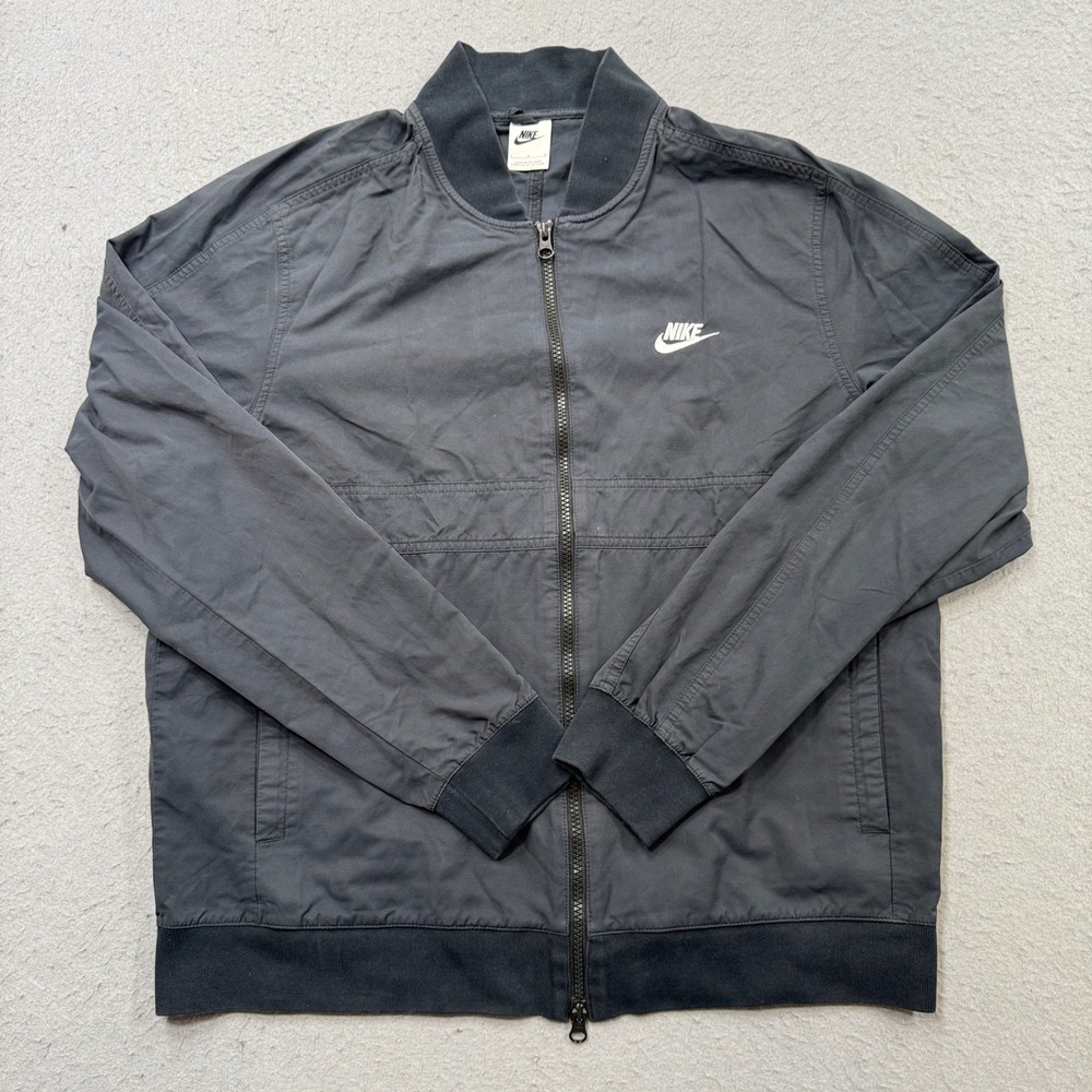 Nike Bomber Jacket Men's Large Gray Button Front Athletic Lightweight Sportswear